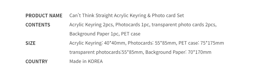 Can't Think Straight Acrylic Keyring and Photo Card Set Official