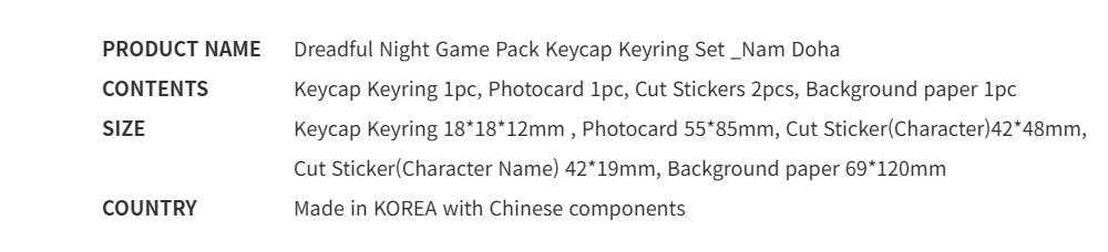 Dreadful Night Game Pack Keycap Keyring Set - Nam Doha