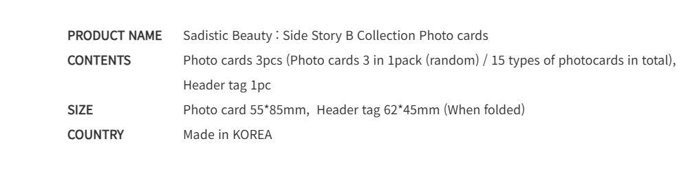 Official Sadistic Beauty Side Story B Webtoon Collectible Photo Card Set