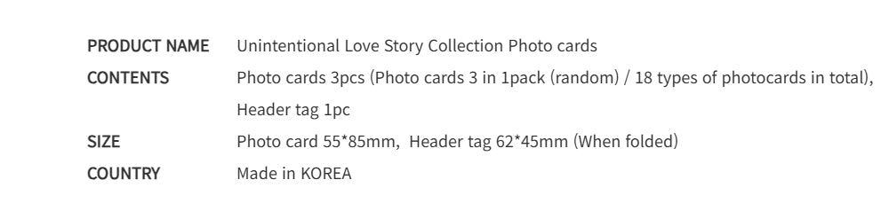 Official Unintentional Love Story Webtoon Collection Photo Cards - Random 3-Pack