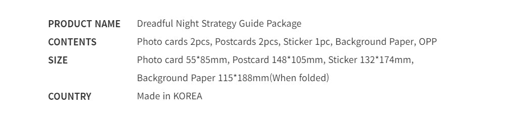 Dreadful Night Strategy Guide Package Collector's Sticker Card Set
