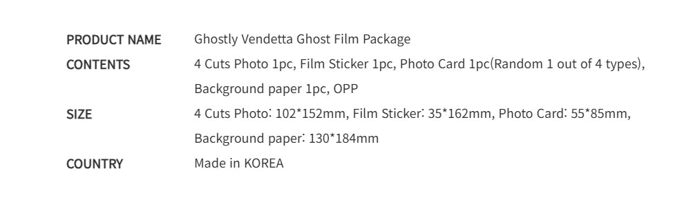 Ghostly Vendetta Webtoon Collectible Film Photo Strip Package - Premium Edition