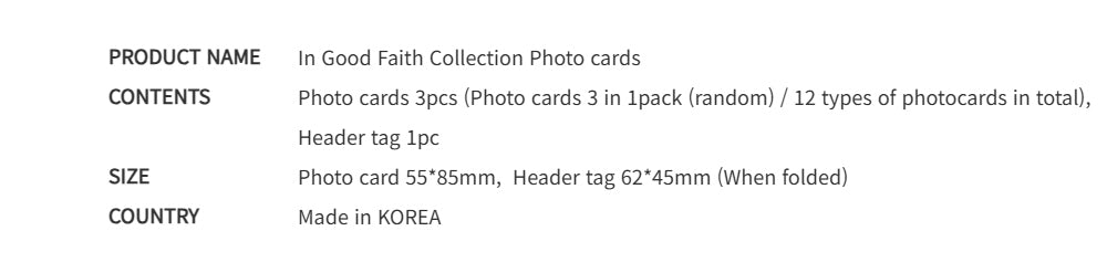 Official In Good Faith Lezhin Webtoon Character Collectible Photo Cards Pack