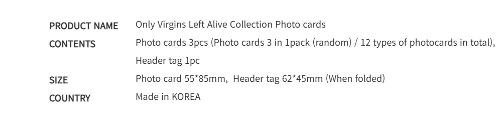 Official Only Virgins Left Alive Webtoon Collectible Photo Card Set