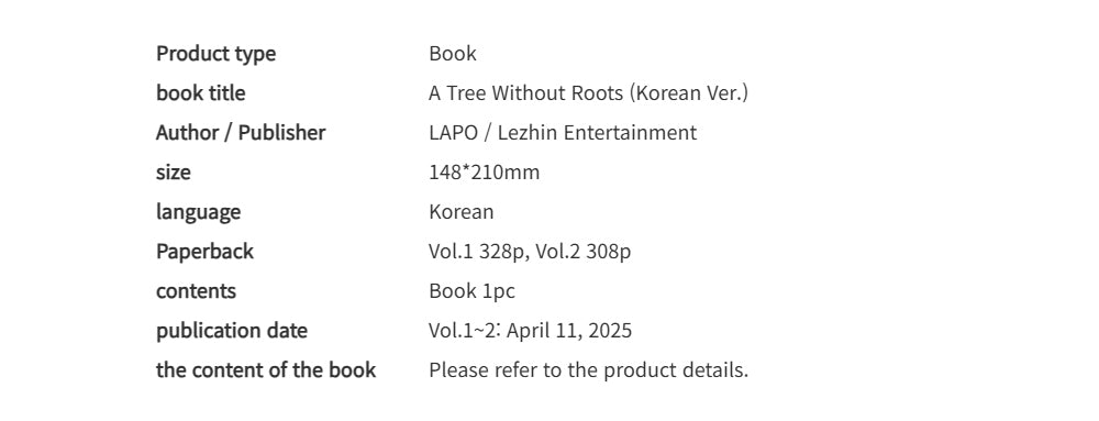 Korean Manhwa 'A Tree Without Roots' Vol. 1 & 2 Collector's Edition