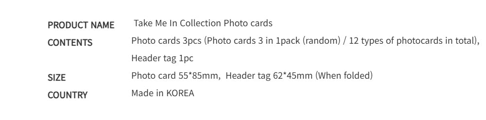 Official 'Take Me In' Webtoon Collectible Photo Cards Set - Exclusive Fan Merchandise