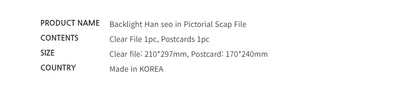 Official Backlight Han Seo-In Pictorial Scrap File & Postcard Set Korean Collectible